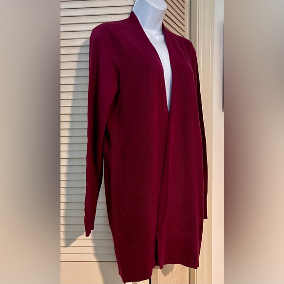 All cotton open front 33” long cardigan drapes beautifully in deep plum NWT - Picture 2 of 3